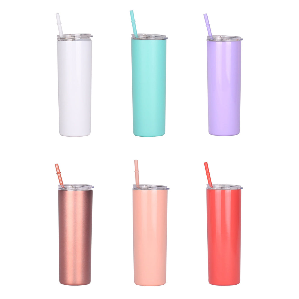 Blank Sublimation Tumbler Straw Stainless Steel Double Walled Skinny 24oz.  White
