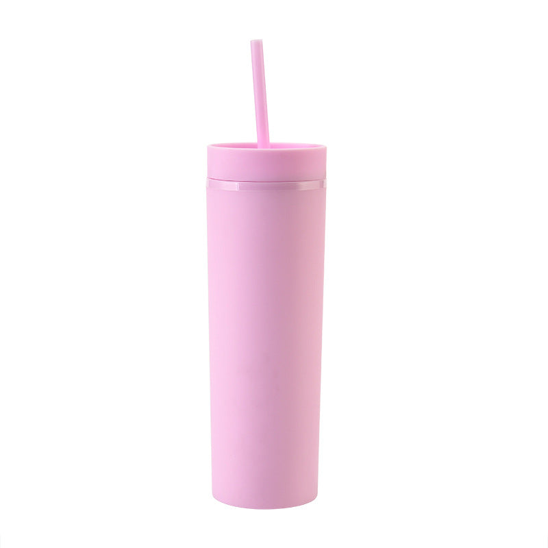 Ezhydrate Skinny Tumblers (4 Pack) Light Pink- 16oz Matte Pastel Colored Acrylic Tumblers with Lids and Straws | Double Wall Plastic Tumbler with