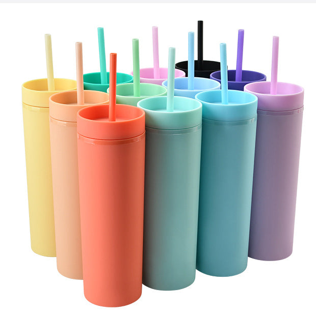 FECBK 6 Pack Skinny Tumblers with Lids and Straws 16 oz Matte Pastel  Colored Acrylic Tumblers